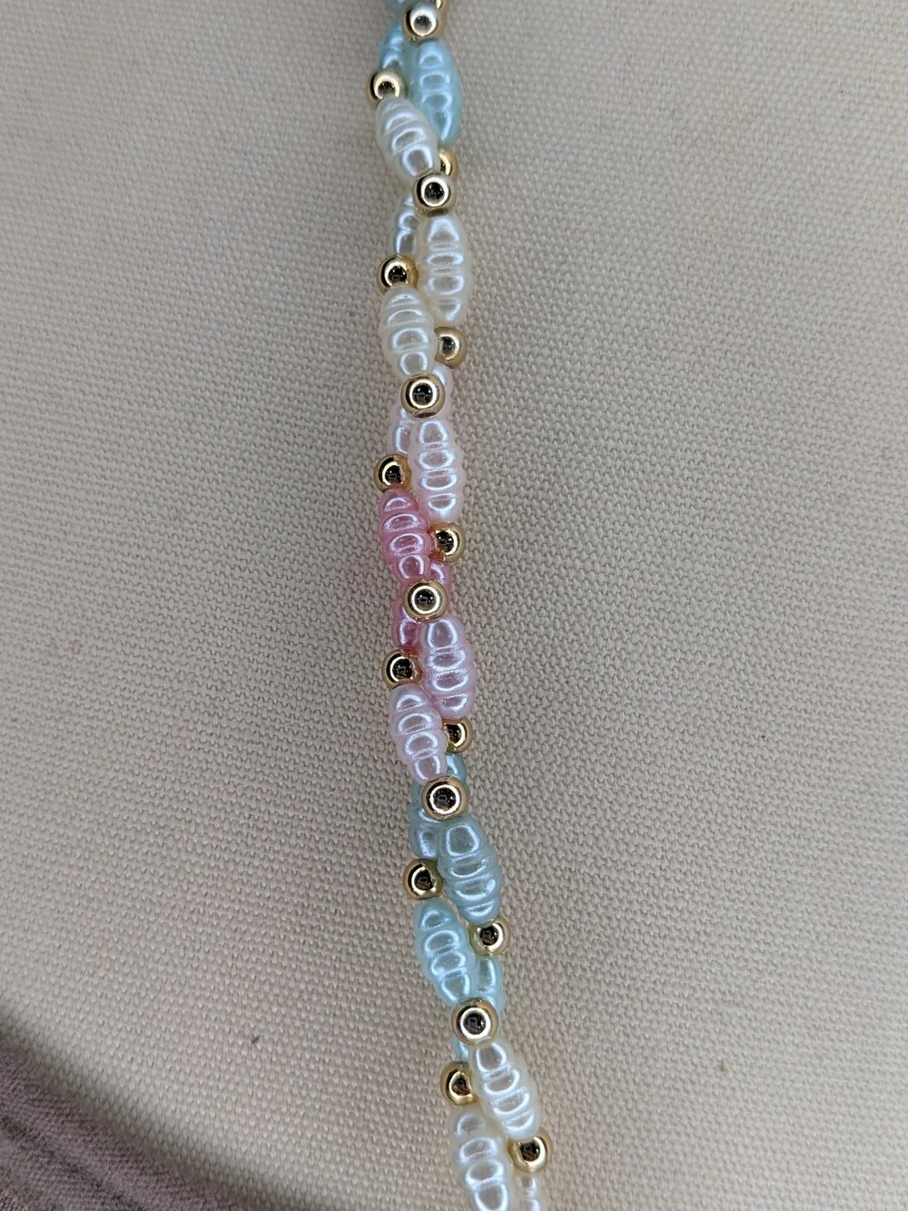 Vintage Freshwater Rice Pearl Necklace Pastel Pink Blue White Torsade Strand